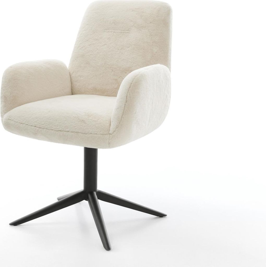 DELIFE Drehstuhl Zoa-Flex Plüsch Creme-Weiß Fußkreuz Schwarz 360° drehbar Wippfunktion Taschenfederkern