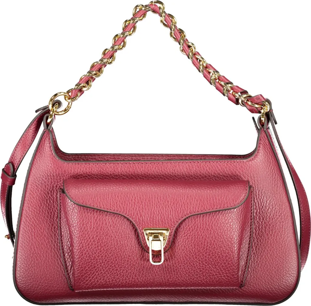 Sac violet élégant pour femme avec sangle en chaîne dorée et logo chic