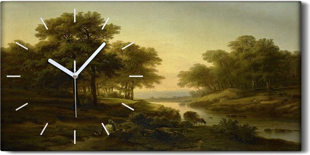 Wandbild Leinwand Bilder Wanduhr 60x30 Malerei Landschaft Fluss Wald Bäume Natur - weiße Hände