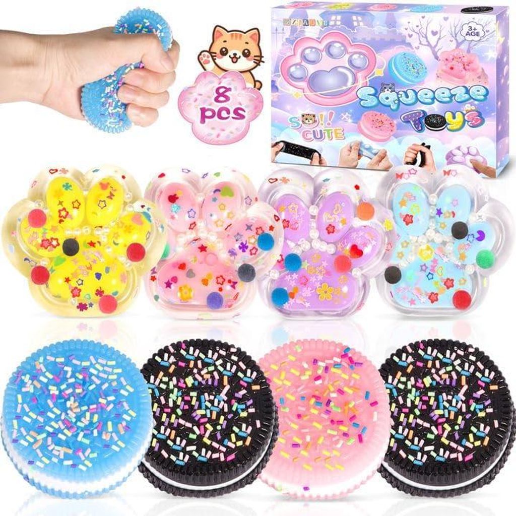 4 Stück Biscuit Stress Relief Toy, 4 Stück Katzenpfoten Squishy, Mochi Queeze Toy Set, Kawaii Mochi Squishy, Squeeze für Stressabbau, Quetschspi...