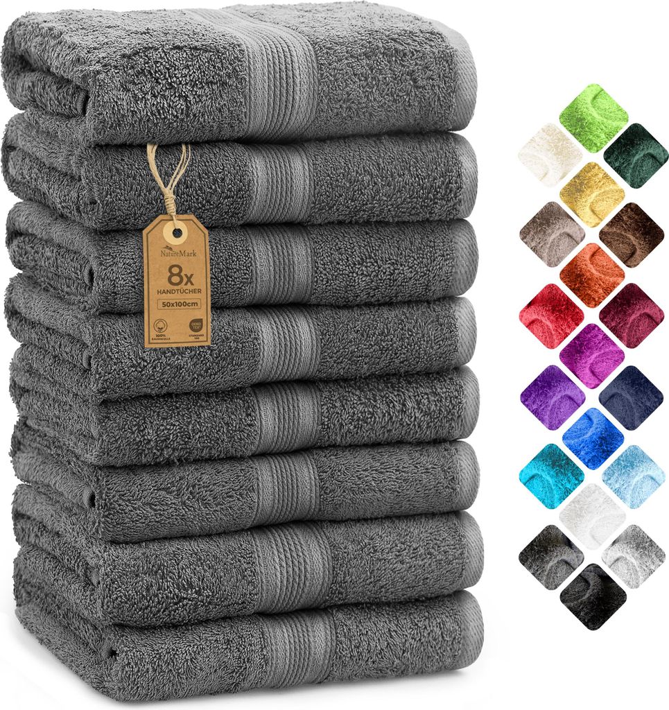 Frottier Handtücher 8er Pack 50x100cm, 100% Baumwolle, Produktbild 