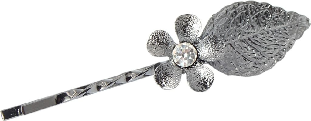 Metal Haarnadel Blatt mit Blume in der Farbe Anthrazit