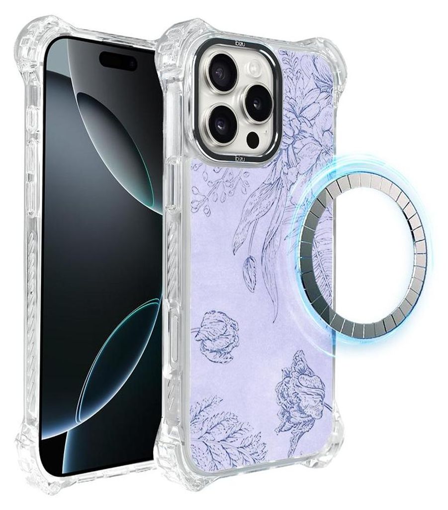 Schutzhülle für das iPhone 16 Pro Max, MagSafe-kompatibel, verstärkte Ecken, transparente Seiten, Blumen, violett