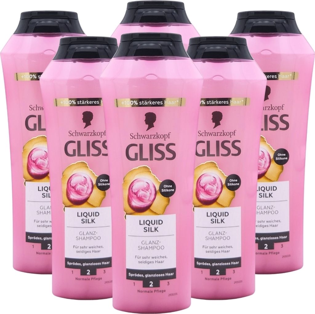 Schwarzkopf Gliss Liquid Silk Glanz-Shampoo für sehr weiches, seidiges Haar (6x250ml)