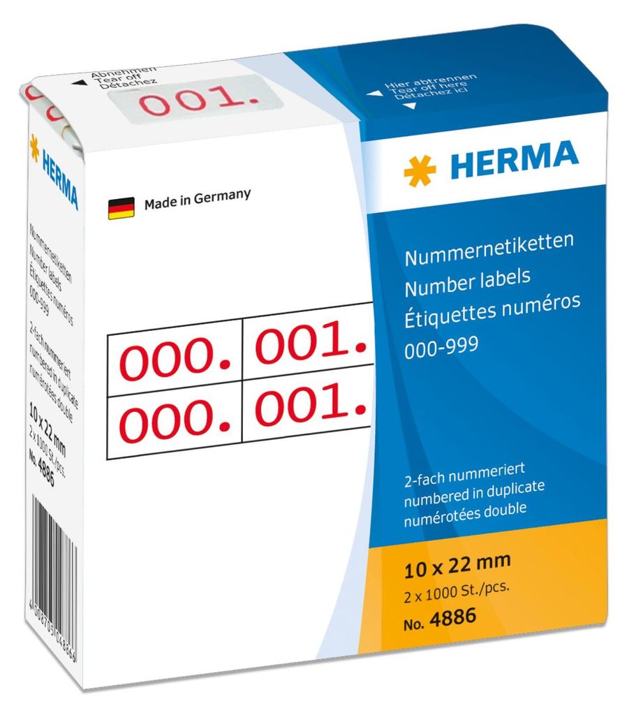 Nummernetiketten doppelt selbstklebend 10x22 mm Aufdruck rot