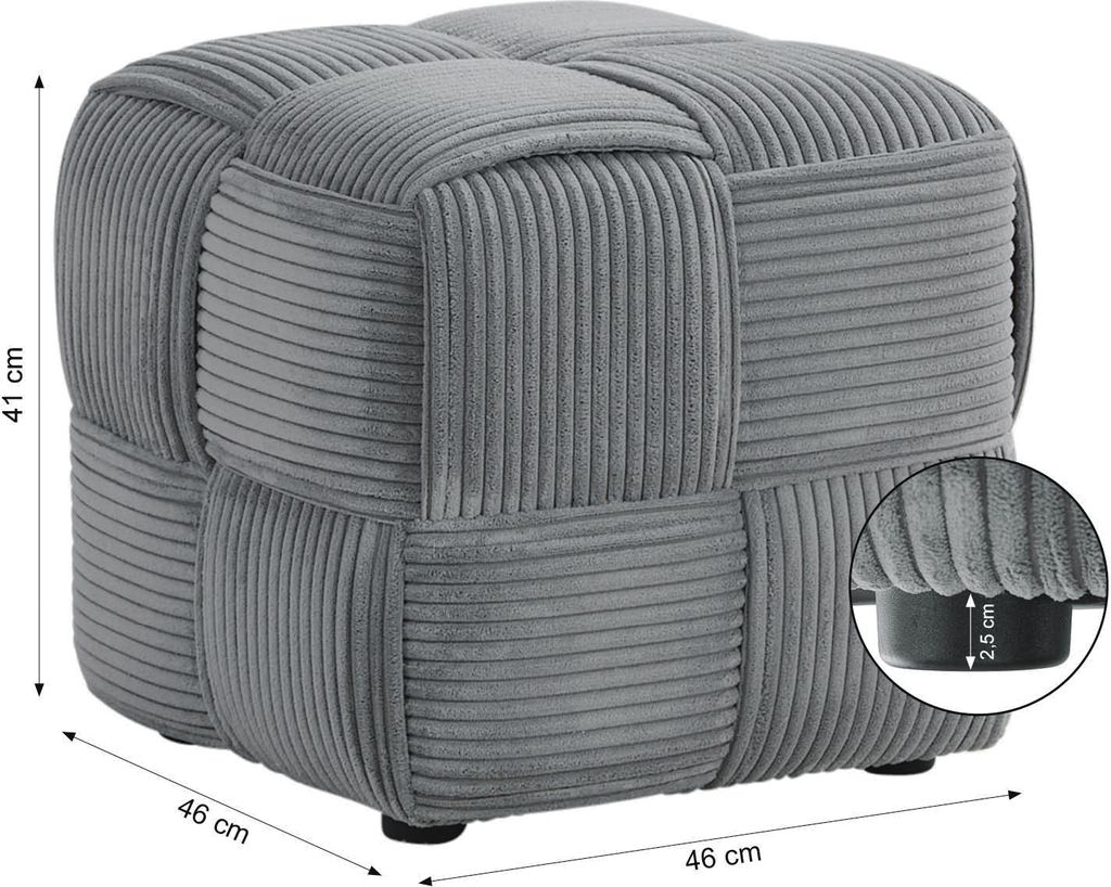 Homestyle4u 2647, Sitzhocker Grau Cord Sitzwürfel Produktbild 