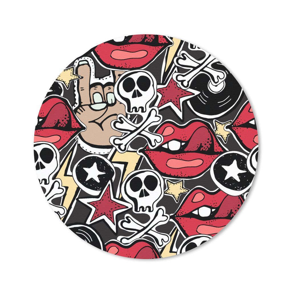 MuchoWow Mauspad Mousepad Rock - Rock 'n' Roll - Muster - Schädel 50x50 cm - Mousepads - Maus Mat - Pad - Mausunterlage - Vinyl