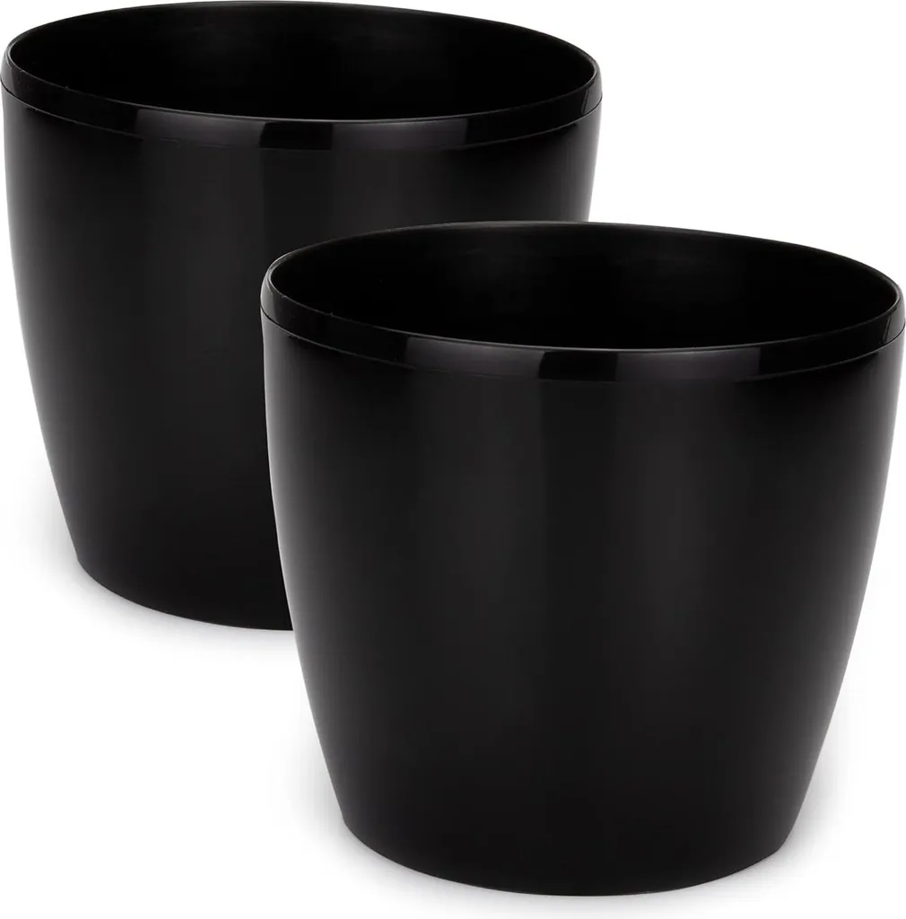 Pots de Fleurs Noir Brillant Ø 25 cm - Plastique Robuste Anti-UV Set x2