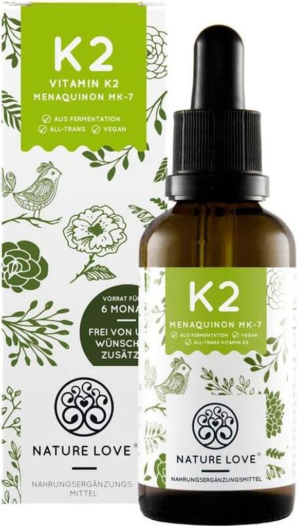 Nature Love Vitamin K2 MK7-200μg | 1700 Tropfen (50ml) | K2VITAL von Kappa | gelöst in MCT Kokos-Öl | hochdosiert | vegan