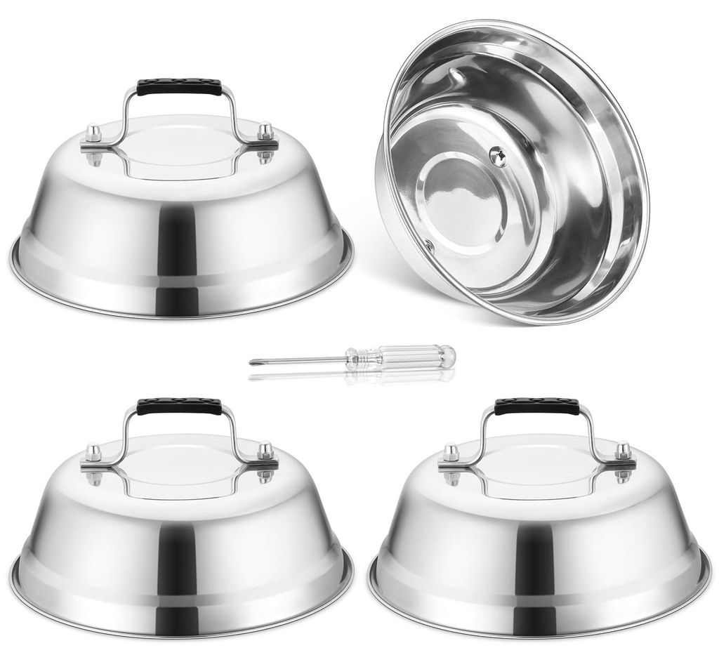 Burgergrill, 4-teiliges Edelstahl-Burgergrillset, Grill mit hitzebeständigem Silikongriff, schmelzbare Burgerkuppeln für Teppanyaki, Grillen und ...