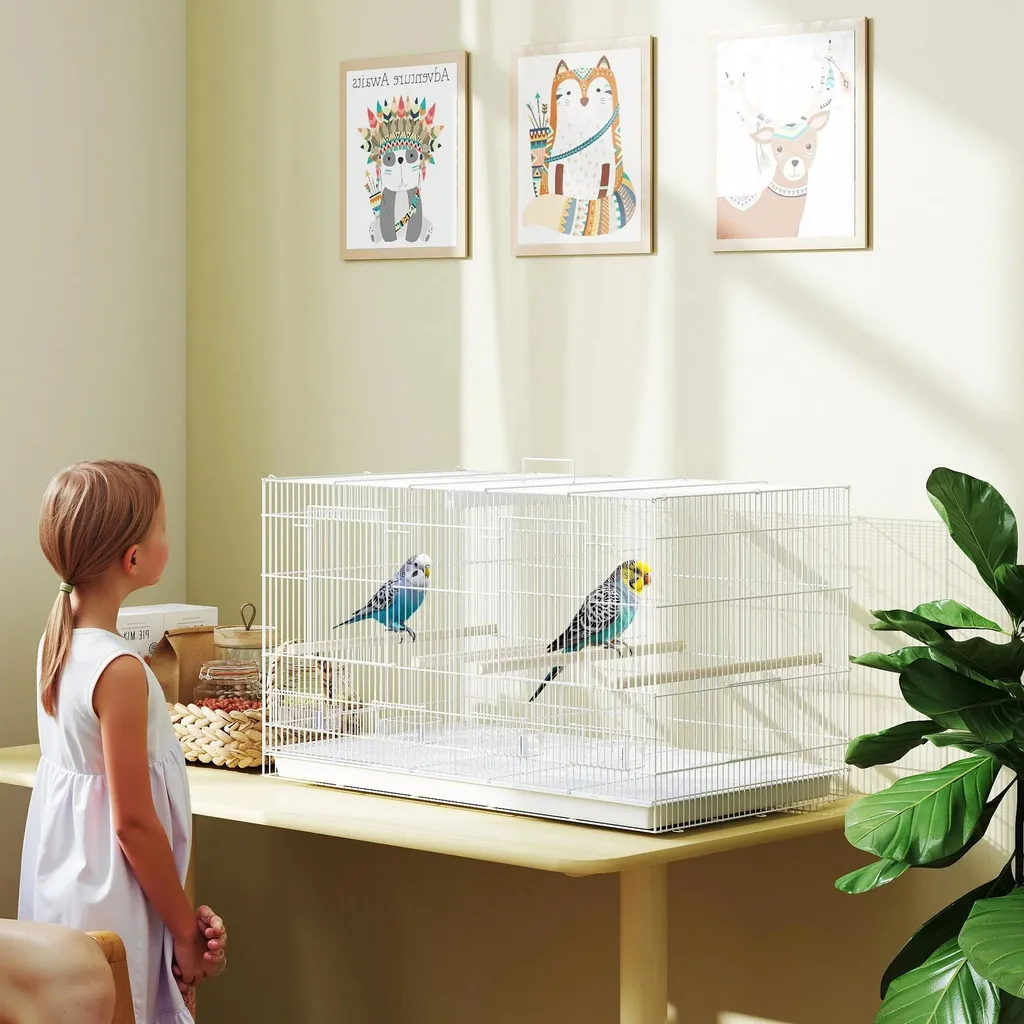Cage oiseaux 76cm noire facile à nettoyer avec séparation et 4 perchoirs