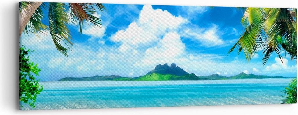 Bild auf Leinwand - Leinwandbild - Strand Urlaub Insel Palme - 90x30cm - Wand Bild - Wanddeko - Leinwanddruck - Bilder - Kunstdruck - Wanddekoratio...