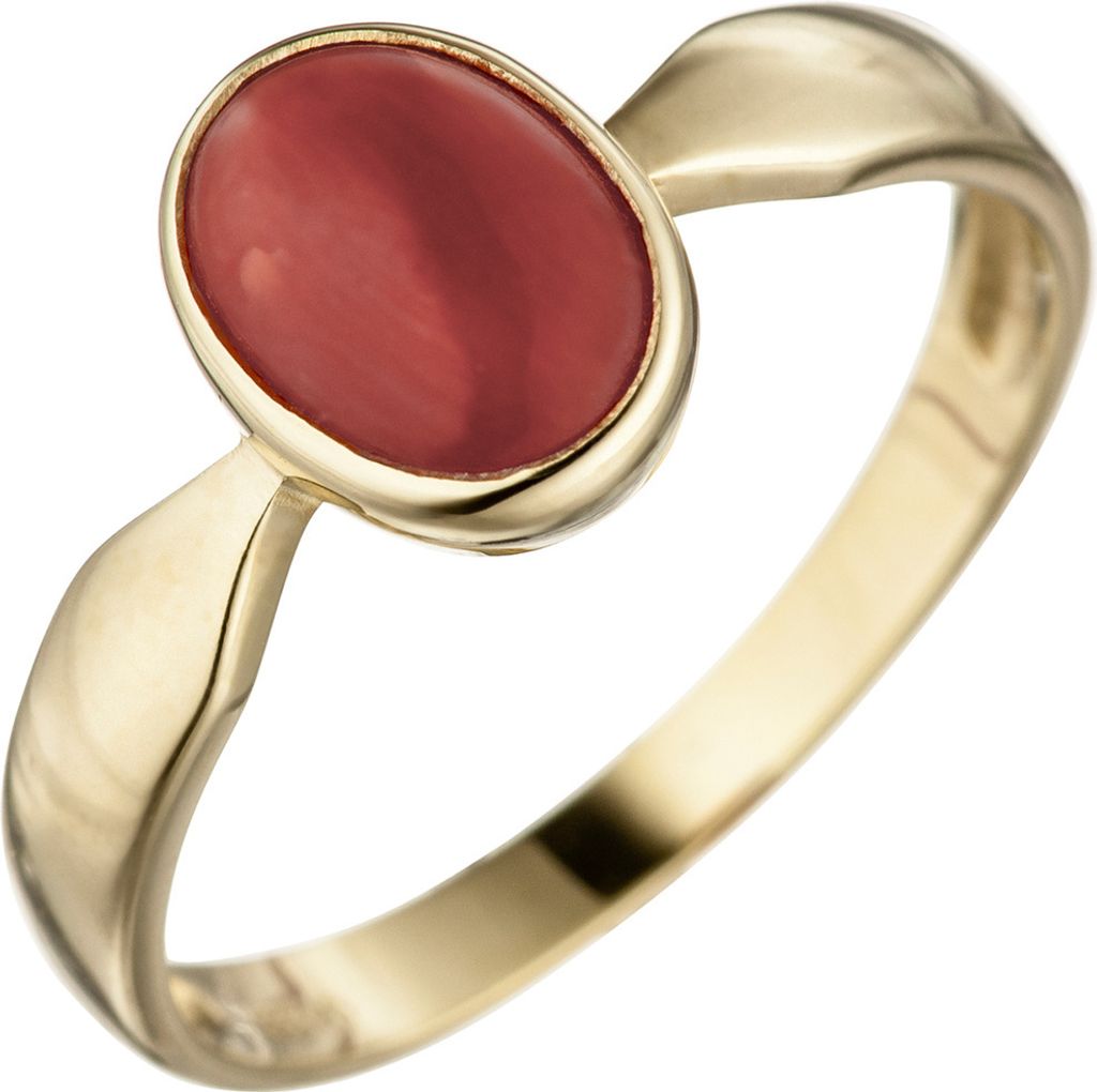 Ring Damenring mit Koralle rot oval 333 Gold Gelbgold Goldring Fingerschmuck Innenumfang 52mm Ø16.6mm
