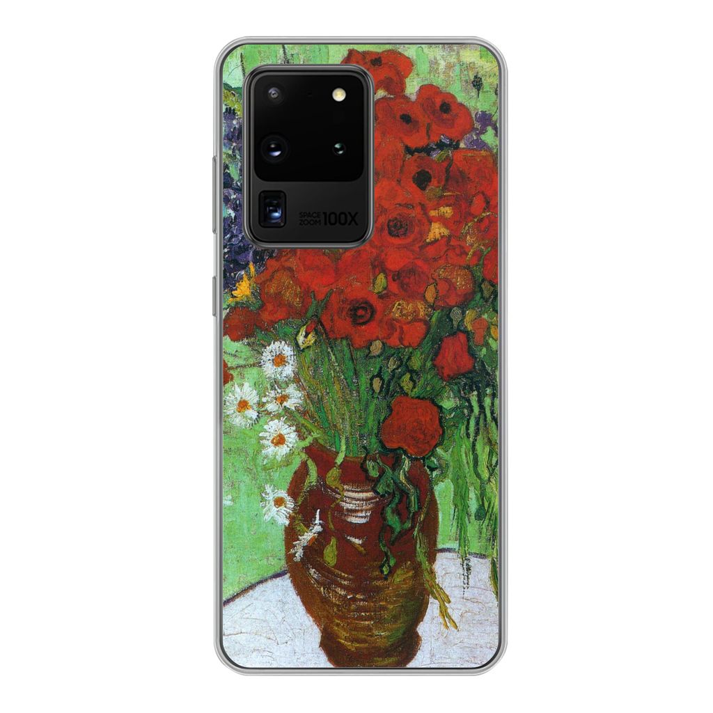 MuchoWow Handyhülle Schutzhülle Hülle für Samsung Galaxy S20 Ultra Vase mit roten Mohnblumen und Gänseblümchen - Vincent van Gogh Silikon S...