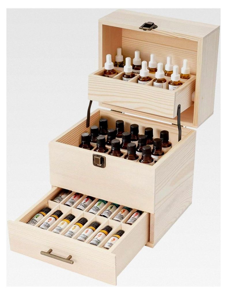 3-stufiger Holzorganisator für ätherische Öle mit 59 Fächern