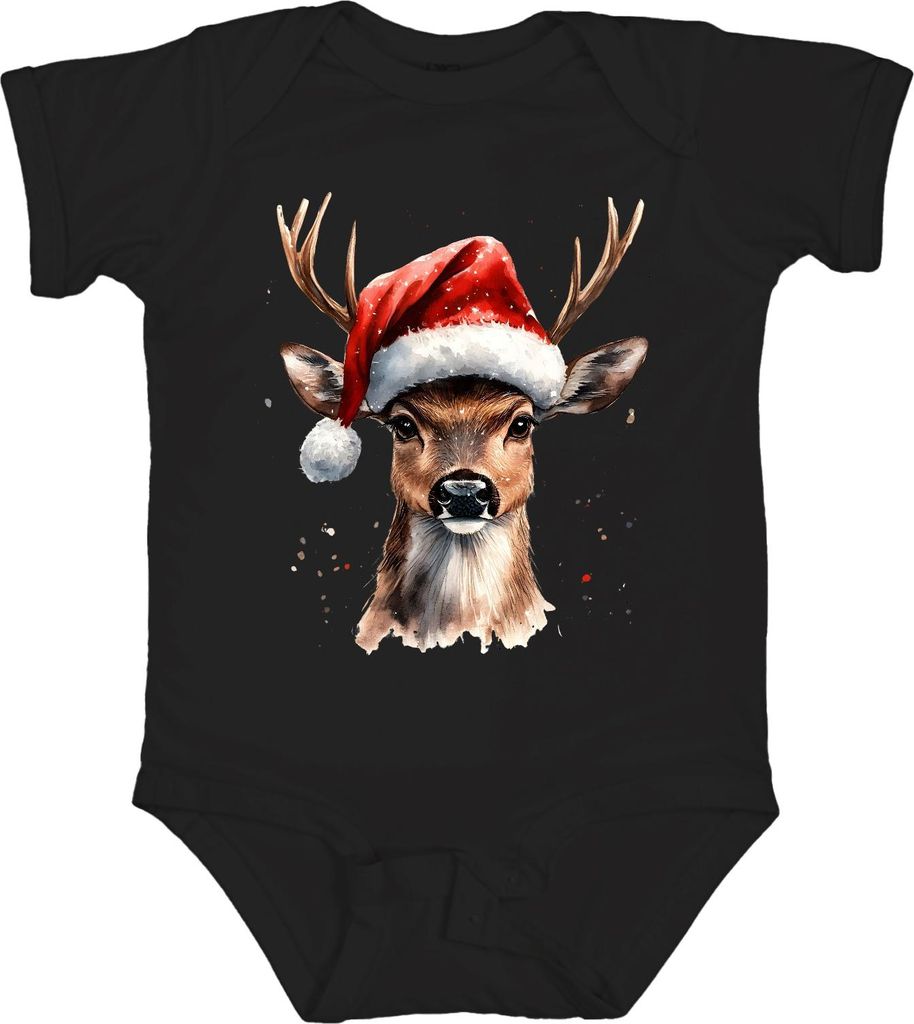 Weihnachtsrentier Aquarell Nikolaushut Geschenk Vintage lustig Unisex Baby Body, Schwarz, 3/6