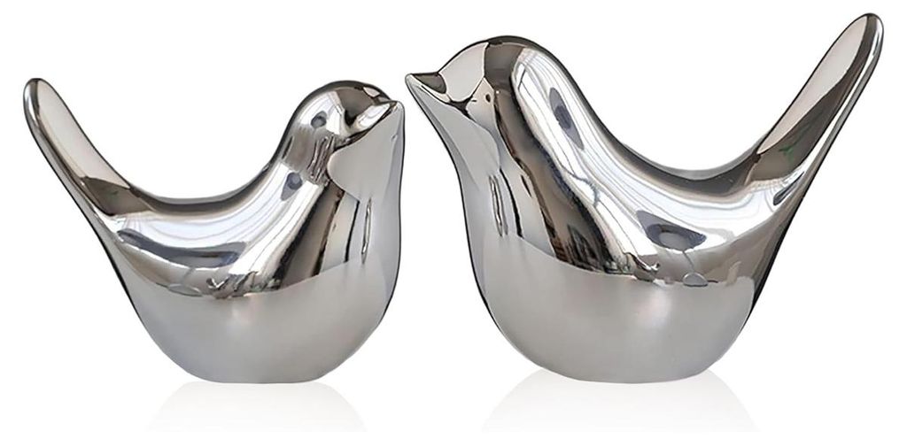 2 Stück Vogel Statue Gold Home Decor Modern Style Figur Dekorative Ornamente für Wohnzimmer, Schlafzimmer, Büro Schreibtisch, Schrank (M&L, Silber)