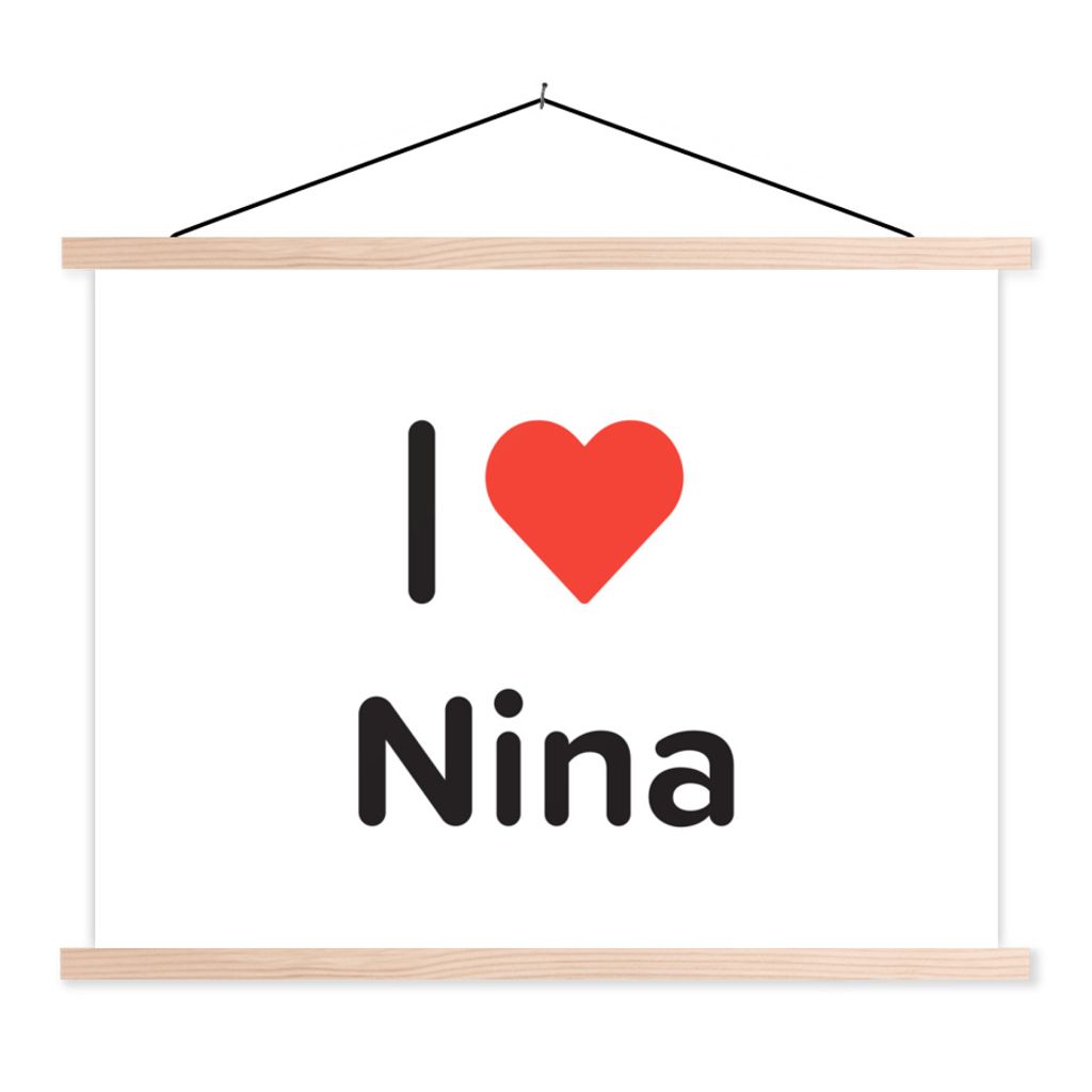 MuchoWow Textilposter Ich liebe - Nina - Mädchen 40x30 cm mit holzfarbenen Rahmen - Bilder