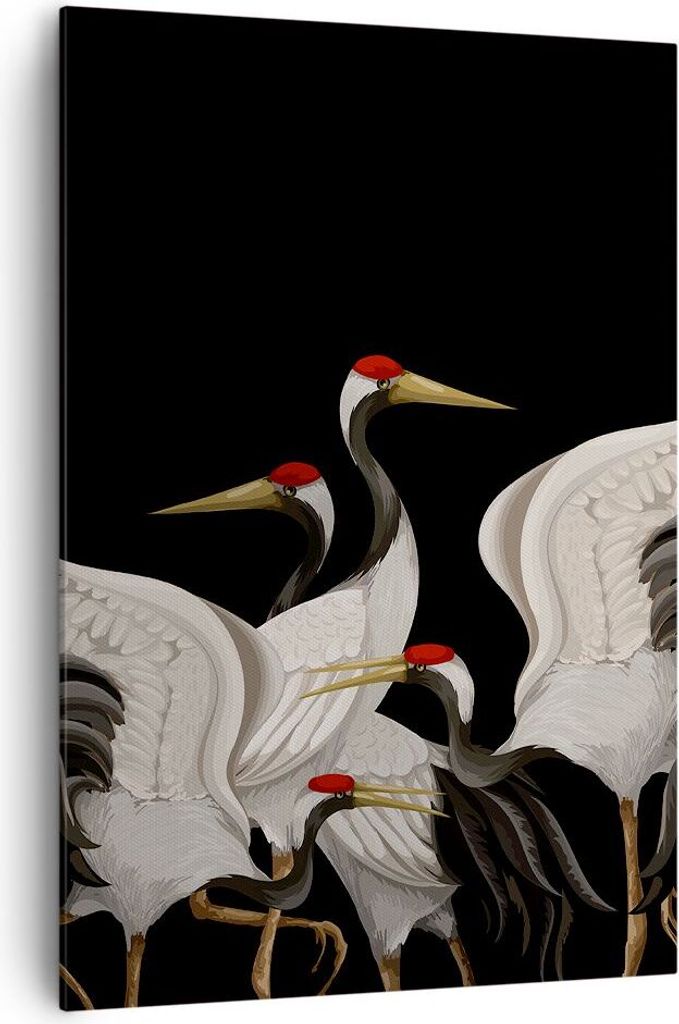 Bild auf Leinwand - Leinwandbild - Einteilig - Kraniche Vögel Grafiken - 70x100cm - Wand Bild - Wanddeko - Wandbilder - Leinwanddruck - Wanddekora...