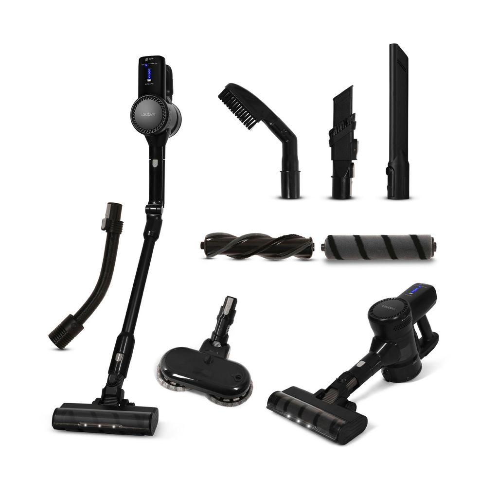 A collection of vacuum cleaner parts and accessories displayed against a white background.