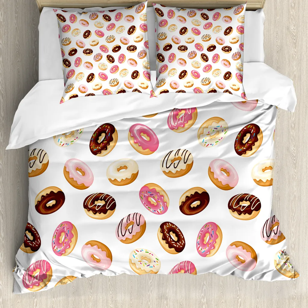 ABAKUHAUS Copripiumino, Dessert americano Donuts, Antiacaro, Adatto a chi soffre di allergie, con federe, 155 cm x 220 cm - 80 x 80 cm, Multicolore