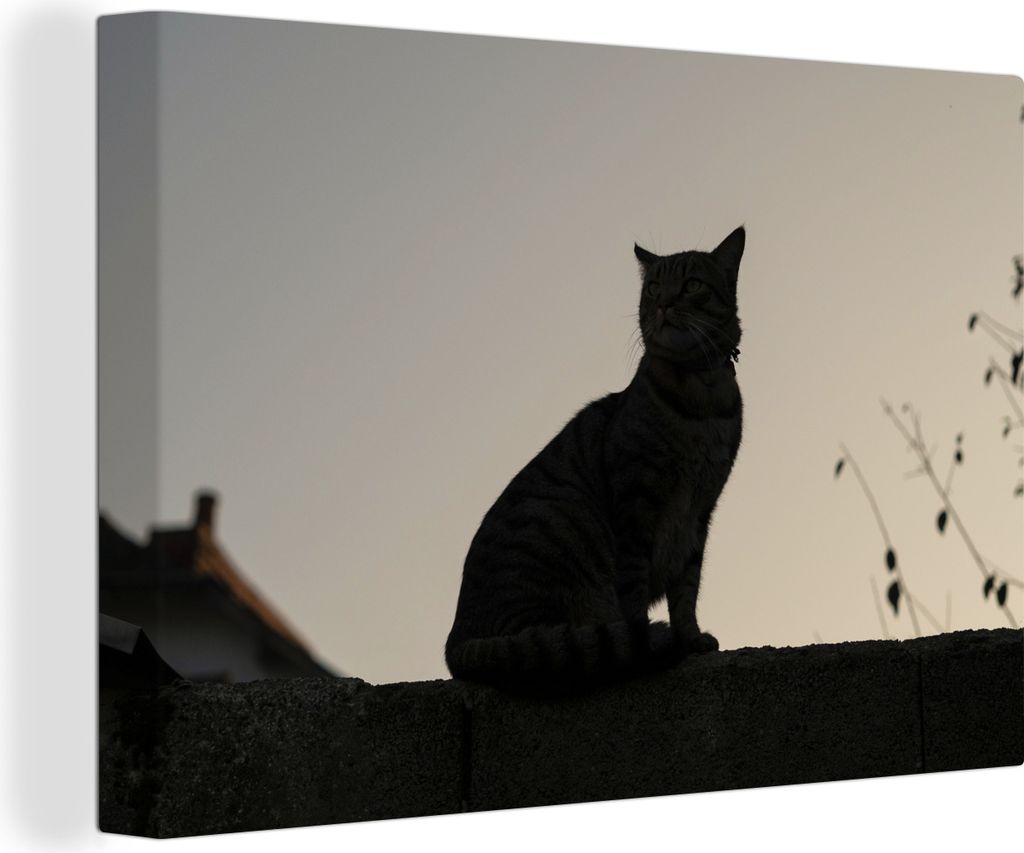 OneMillionCanvasses - Leinwandbilder - 140x90 cm, Katze - Dunkelheit - Zaun, Wandbilder Kunstdruck Wanddekoration