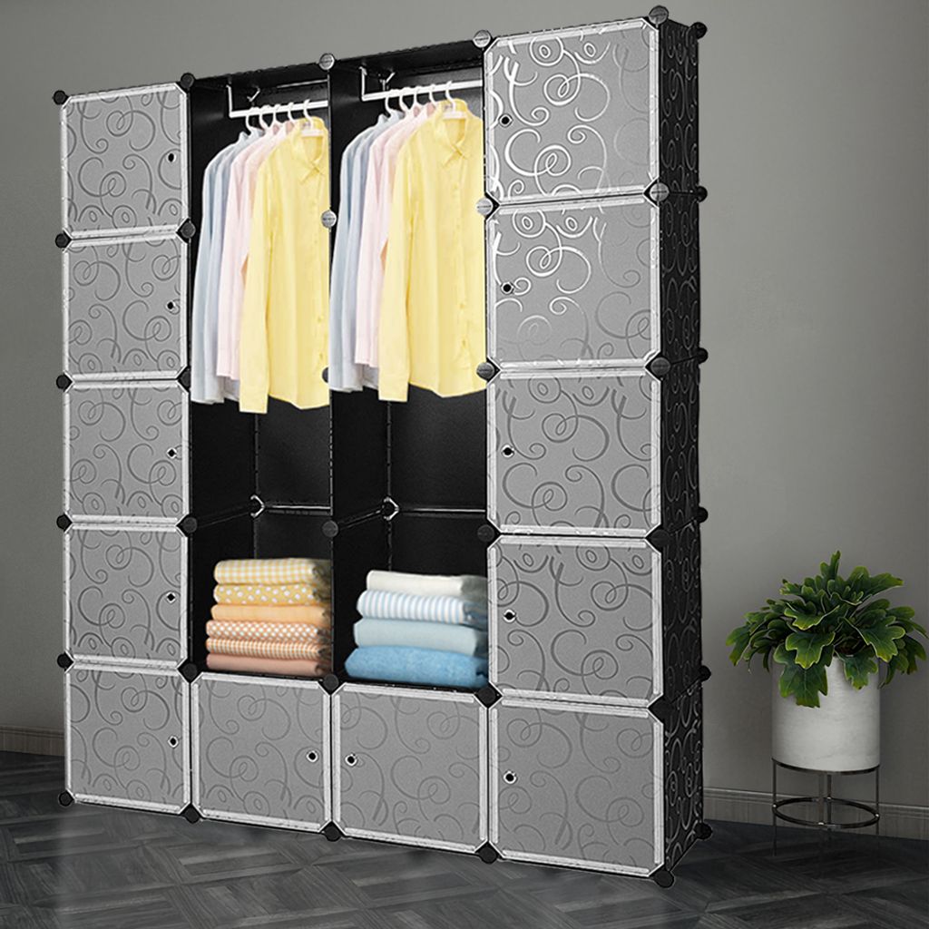 DIY Kleiderschrank Steckregal mit Türen 20 Würfel Kleiderschrank Garderobe Weiß 