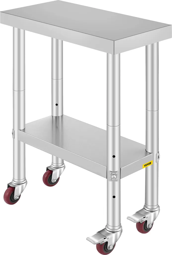 VEVOR Tavolo Lavoro Acciaio Inox 30x60cm con Ruote | Banco Cucina
