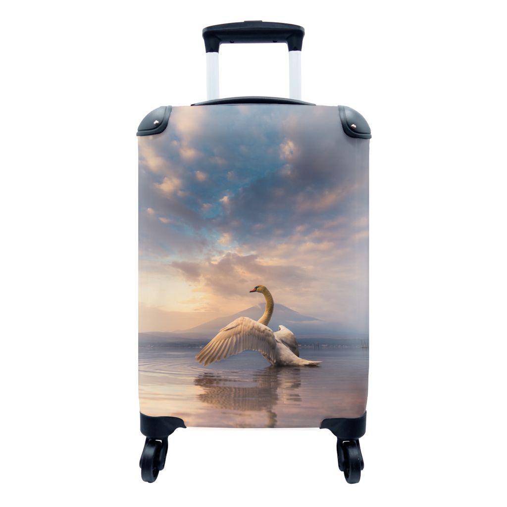 MuchoWow Koffer Handgepäck Trolley Rollkoffer Kleine Reisekoffer mit 4 Rollen - Schwan - Wolken - Wasser - Cabin Size < 55x40x23 cm & 55x40x20 c...