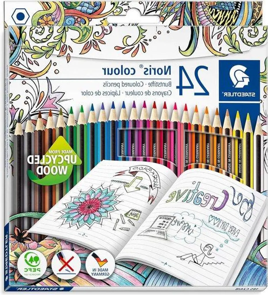 Crayons de couleur 24 couleurs avec pointe renforcée en bois PEFC