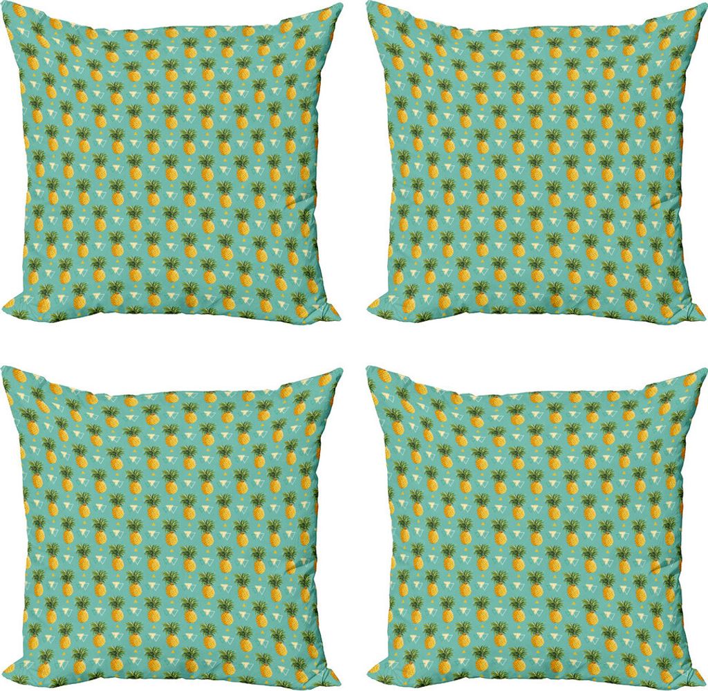 ABAKUHAUS Ananas Kissenbezug Set (4 Stück), geometrische Hipster, Moderner Doppelseitiger Digitaldruck, 50 cm x 50 cm, Orange Seafoam Grün