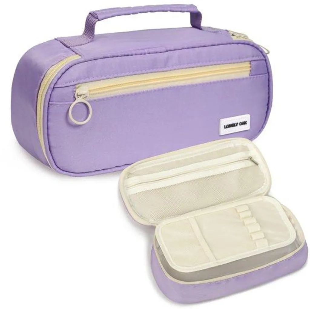 Trousse à double zip violette avec compartiment de stockage additionnel