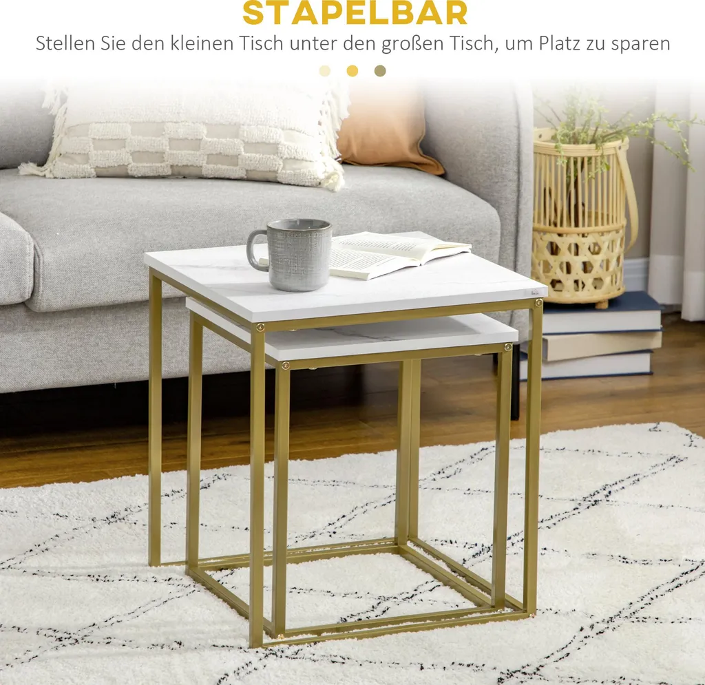 Table de Salon Blanche avec Structure en Acier Robuste Lot de Deux - 4
