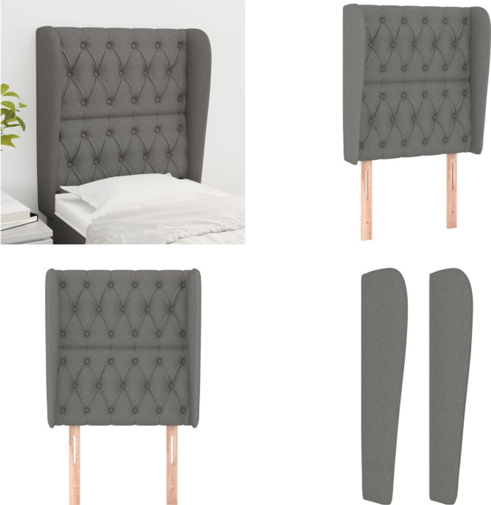 vidaXL Kopfteil mit Ohren Dunkelgrau 83x23x118/128 cm Stoff Produktbild 