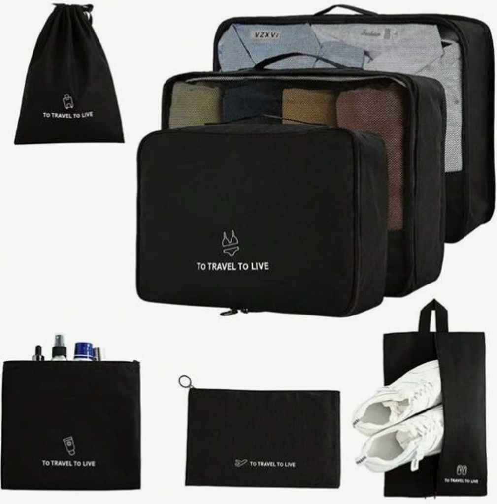 Reise-Organizer 7er-Set für Kleidung, Kosmetik, Schuhe und Koffer