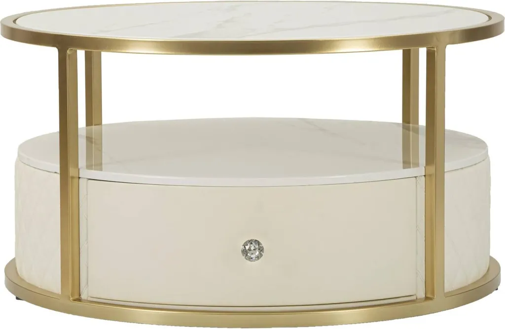 Table basse Stabia blanc mat 75x75 cm à tiroir central et design épuré