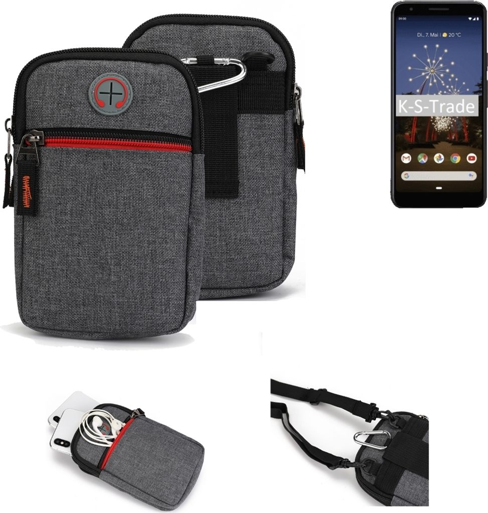 K-S-Trade Holster Gürteltasche kompatibel mit Google Pixel 3a Handy Tasche Schutz Hülle grau Zusatzfächer 1x