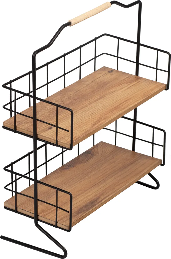 Étagère de table Sallingsund avec 2 niveaux coloris noir et bois naturel