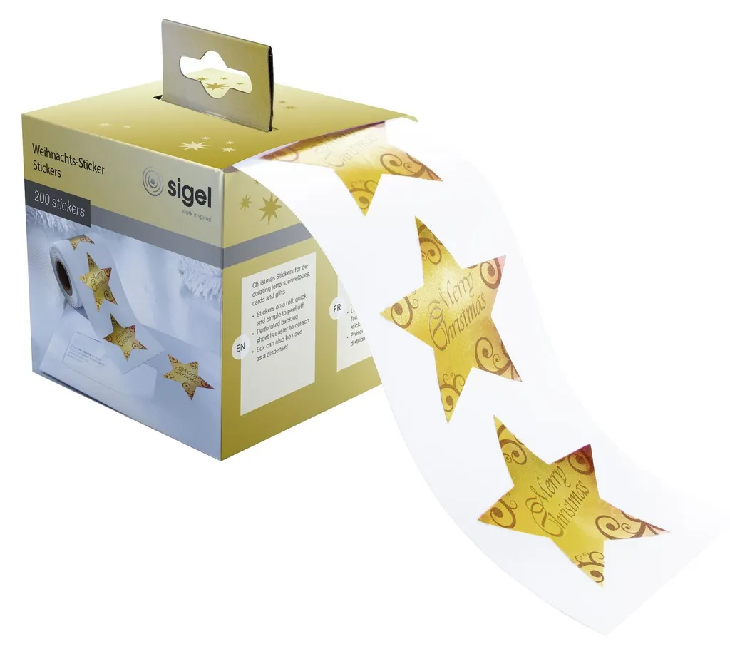 Décoration de Noël pour Paquets Cadeaux - Stickers Étoiles Sigel CS112