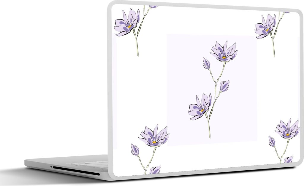 MuchoWow Laptop Aufkleber Sticker Cover Blumen - Lila - Muster 25x18 cm - Laptop-Deko
