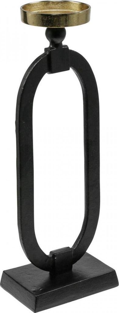 Eleganter Kerzenhalter Schwarz-Gold im Antik-Stil, Gusseisen Dekoration Ø10,5cm H46cm