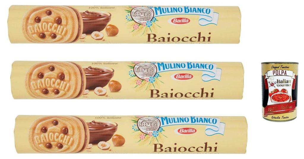 Italian Gourmet bundle für Kaffeepause – Mulino Bianco Baiocchi Haselnuss-Kakao-Doppelkekse 3x168 g, italienisches Gebäck + Italian Gourmet Pol...