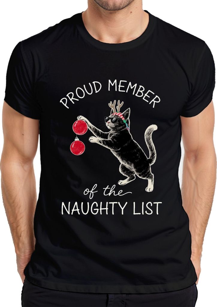 Proud Member of the Naughty List weihnachtskatze katzenliebhaber Herren T-Shirt, Schwarz, XXL