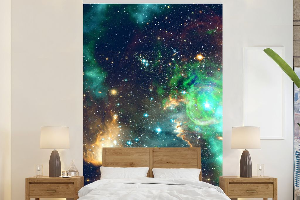 MuchoWow Fototapete für Wohnzimmer oder Schlafzimmer Wandtapete Vinyl Motivtapete Leerzeichen - Grün - Gelb - 225x350 cm - Schlafzimmer tapete