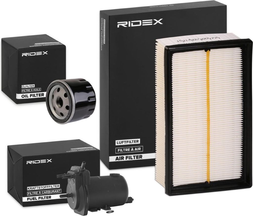 RIDEX Filterset Inspektionspaket Filtersatz für RENAULT CLIO II (BB0/1/2, CB0/1/2) KANGOO (KC0/1) für NISSAN MICRA III (K12)