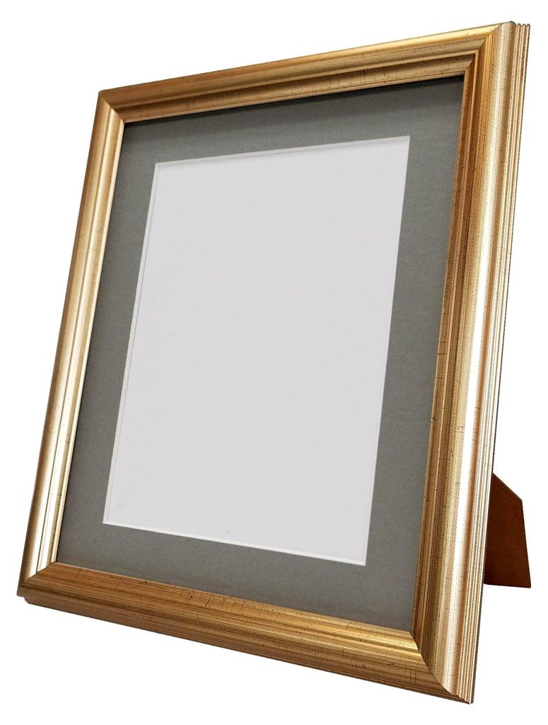 Bilderrahmen mit dunkelgrauem Passepartout, 48 cm, für Bilder 12 x 8 cm, in Gold