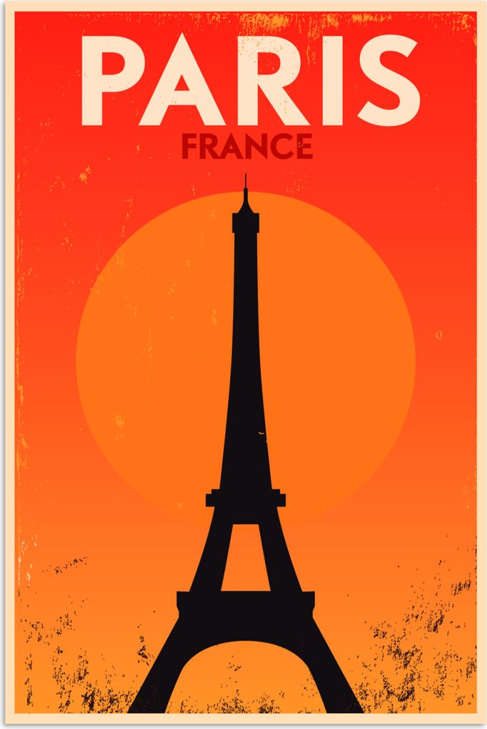 MuchoWow Poster Frankreich - Paris - Eiffelturm - Retro - Zitate - Paris Frankreich 80x120 cm - Papierdruck