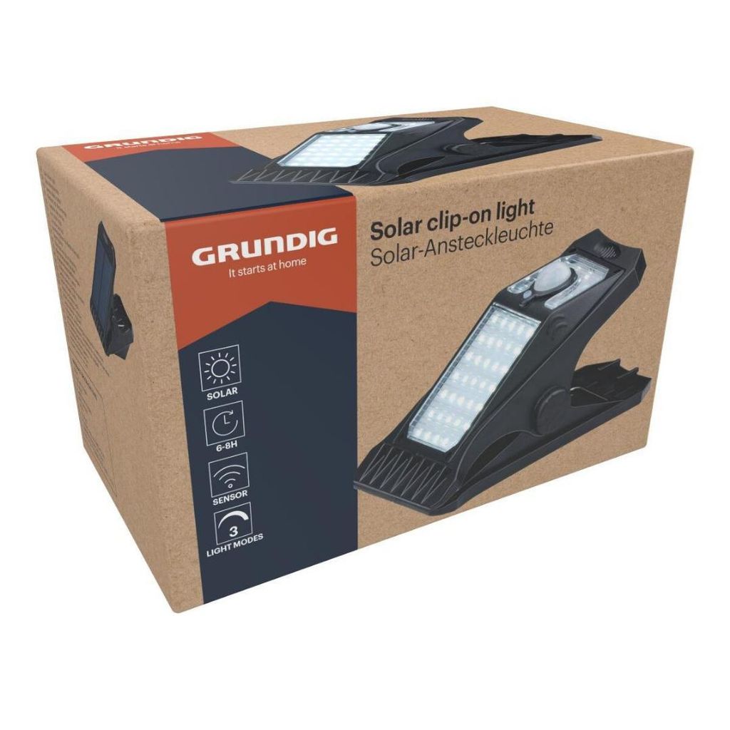 GRUNDIG Solar Clip-On Leuchte Wiederaufladbar Solar Tragbar Kompakt Mobil LED Leuchte Outdoor Camping Solarleuchte Beleuchtung Solarlampe Solarlicht