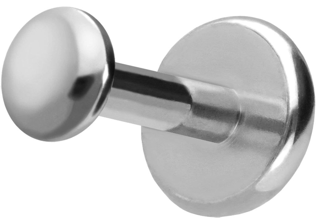 Ohrpiercing, Nasenpiercing Titan Labret mit Push Fit DISC Silber Stablänge: 6mm | Stabstärke: 1mm | Discgröße: 2,5mm