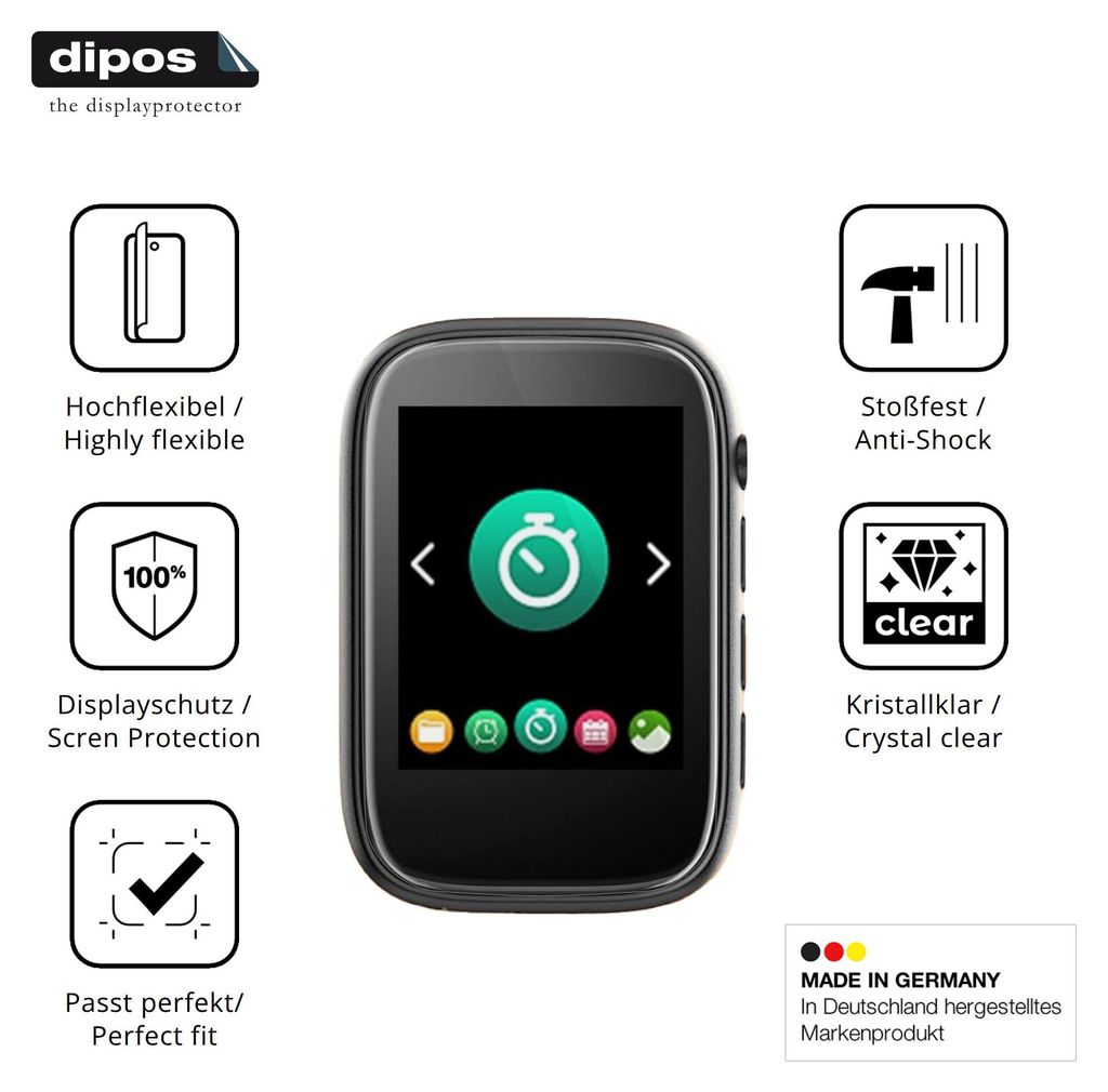 2x Schutzfolie für colorcool A3 MP3-Player Folie, 100% Displayabdeckung, dipos Flex